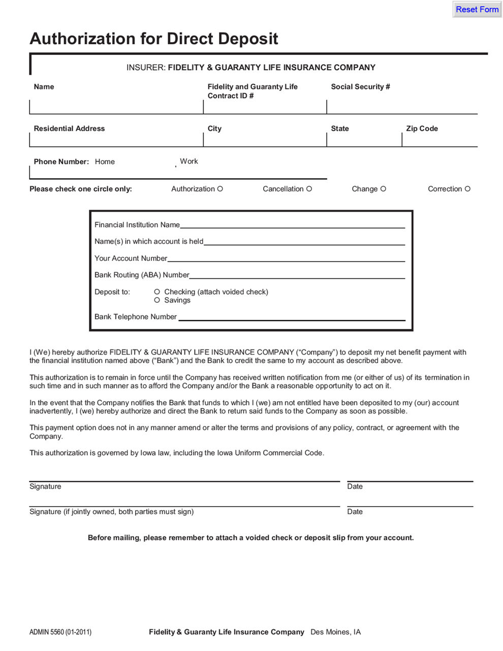 direct deposit form template