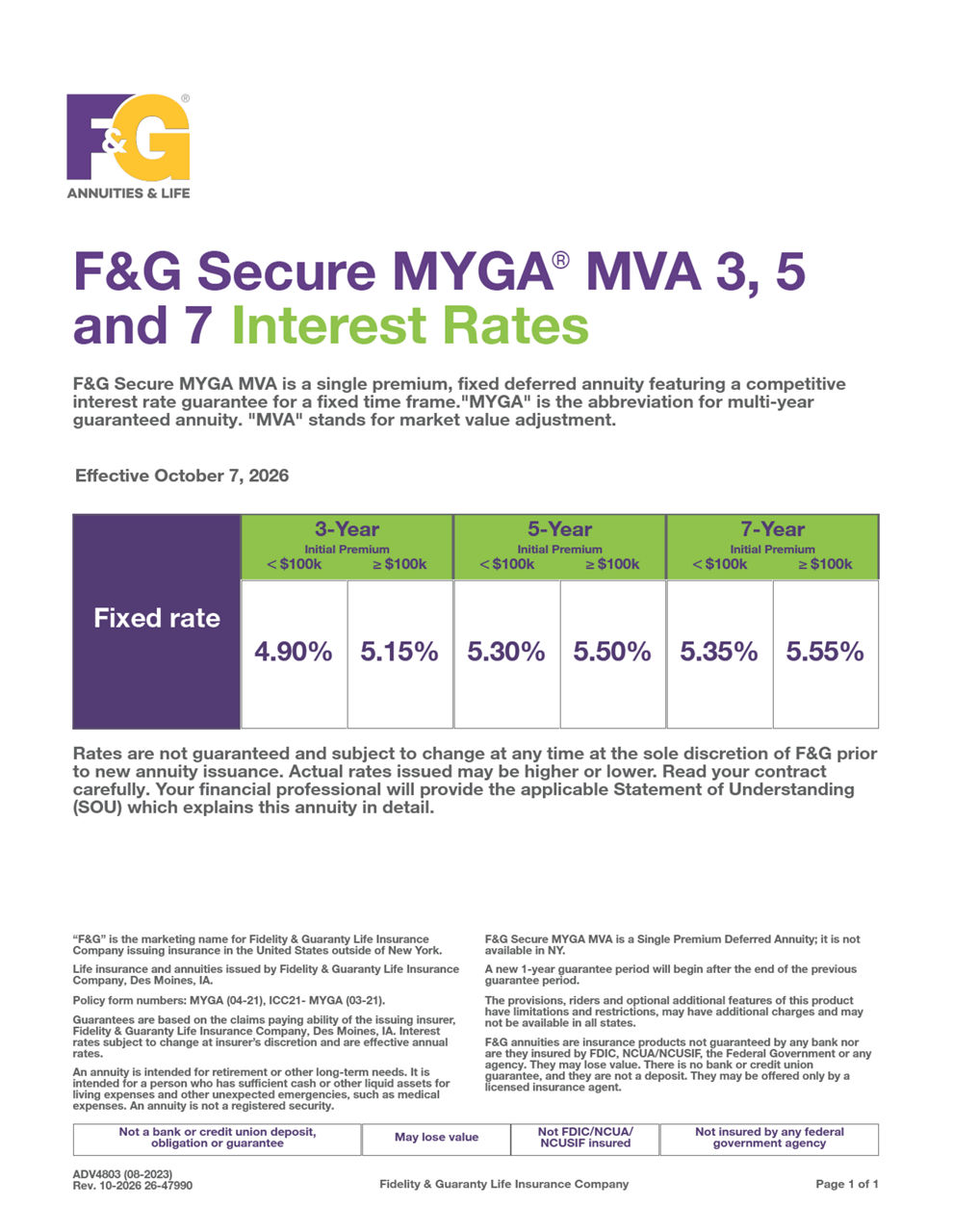  F&G Secure MYGA MVA Rates Flyer