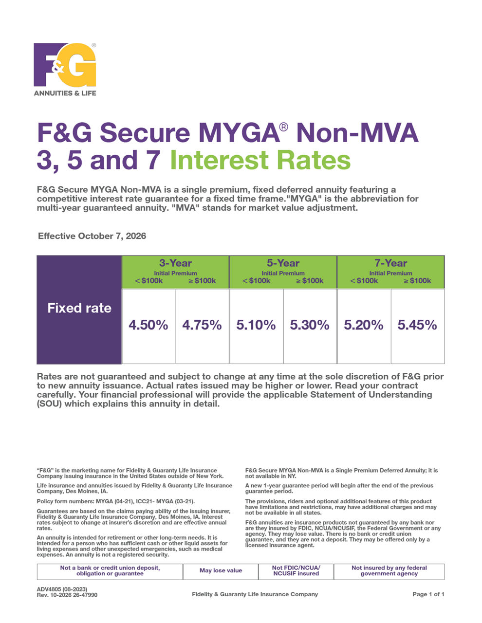  F&G Secure MYGA Non-MVA Rates Flyer