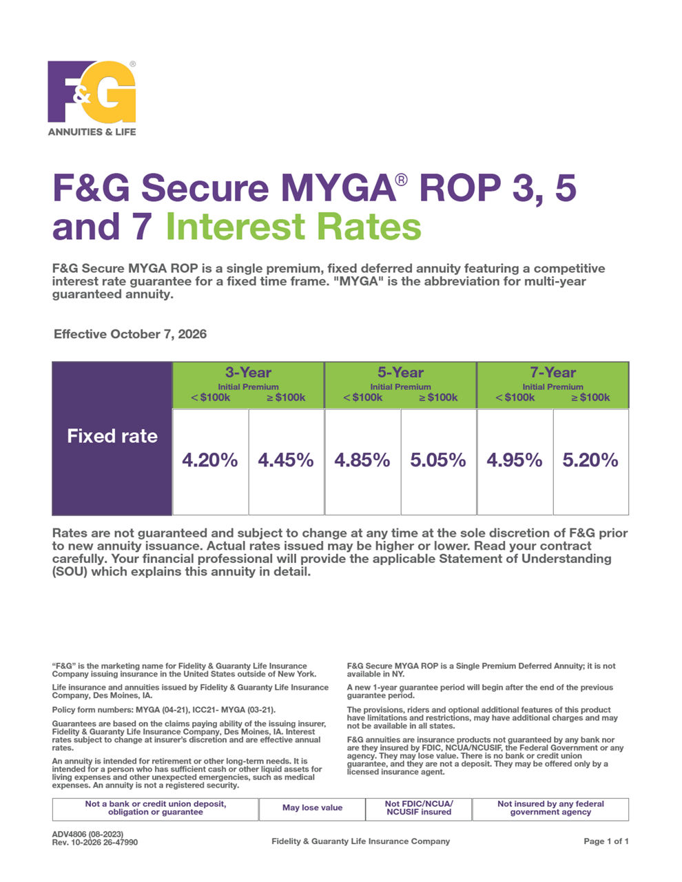  F&G Secure MYGA ROP Rates Flyer